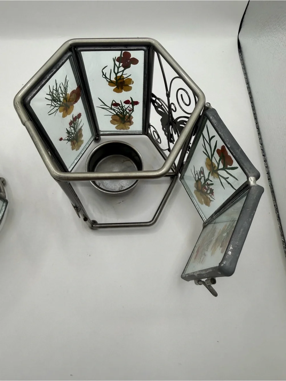 Pressed Flower Butterfly Glass Tealight Candle Holders Set of 2